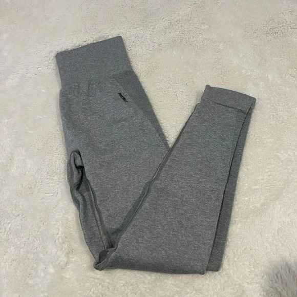 Gymshark Flex High‎ Waisted Leggings Gray size M Waistband Logo - Picture 1 of 5